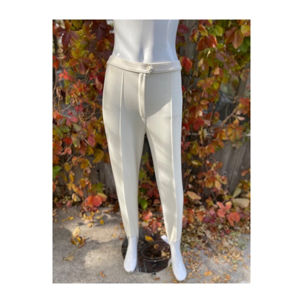 Vintage 80s Alia Ivory Stirrup Trousers Pants Pleat front Wool Blend Sz 12